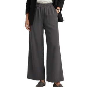 Womens Elegant Flared Pants Comfortable Fashion <b>Trousers</b> <b>Elastic</b> <b>Waist</b> 100% Cotton OEM ODM Custom Manufacturing Bulk Wholesale - Product Image 1