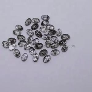 La mejor calidad certificada 5x7mm negro Cuarzo rutilado Flatback cabujón ovalado venta al por mayor piedras preciosas sueltas del fabricante de la India - Product Image 2
