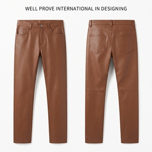 Pantalon en cuir PU léger de qualité supérieure 450 GSM Marron Caramel avec empiècements aux genoux Logo personnalisé en relief Séchage rapide Respirant Homme - Product Image 1