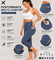 Pantalones Capri de Yoga para Mujer X Sports City, Corte Regular, Largo hasta la Pantorrilla, Mezcla de Spandex y Poliéster, Cintura Elástica que Absorbe la Humedad, para Otoño