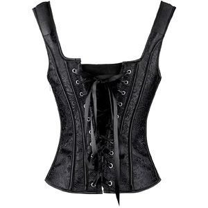 Women's Custom Leather Striped Tank Top <b>Strapless</b> Corset Design Embroidery Button Lace Decoration for Adult Casual Front - Product Image 3