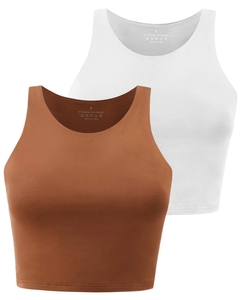Débardeur de yoga sans couture pour femmes adultes, col rond, sans manches, couleur unie, respirant, vêtements de sport, coupe régulière, spandex, lyocell - Product Image 1