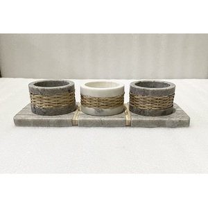 Nouvel Arrivage Plateau de service en marbre fait main avec bols en rotin pour noix, snacks, crème glacée et petit-déjeuner, Vaisselle - Product Image 1