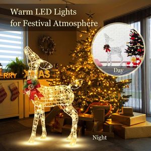 Decorazione Natalizia da Esterno a Forma di Renna Illuminata 34,5 Pollici, 50 Luci LED Bianco Caldo, in PVC e Cotone, per Feste e Vacanze - Product Image 4