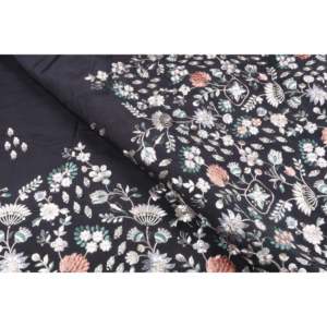 Tissu satiné semi-soie brodé au mètre, 58 pouces de large, mélange de viscose doux, motif floral noir uni - Product Image 2