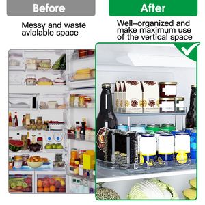 Organisateur de rangement rotatif à 360 degrés à 2 niveaux pour réfrigérateur, support de rangement rectangulaire pour armoire de cuisine - Product Image 2