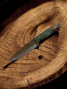 Cuchillo utilitario de acero de Damasco SHARP POINT TRADES con hoja de punta curva, mango de madera y funda de cuero, 6.7 pulgadas de longitud total, grado DIY - Product Image 1