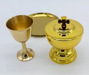 ชุดถ้วยทองเหลืองและจานรองทองเหลืองสำหรับพิธีศีลมหาสนิทในโบสถ์ - Product Image 3