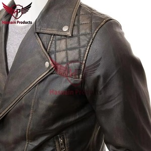 Veste en cuir véritable marron pour homme, asymétrique, avec fermeture éclair croisée, style motard, en cuir de vachette, épaules matelassées, vintage, personnalisée, classique - Product Image 3