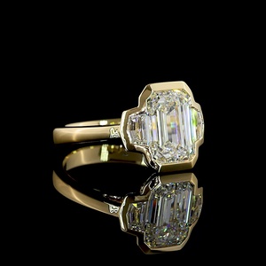 Bague de fiançailles vintage en or massif 18 carats avec diamant taille émeraude 3 carats certifié IGI, demi-sertissage, pierres latérales Cadillac, bague de mariage - Product Image 2