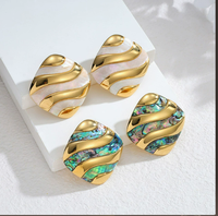 Boucles d'oreilles vintage de luxe à rayures ondulées en nacre, forme géométrique diamant, en alliage plaqué or 18 carats, bijoux punk