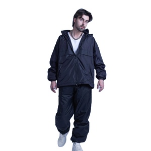 Men's Black Hooded Windproof Tracksuit Lightweight Polyester Streetwear Full Zip <b>Jacket</b> and Pants Set Solid Color Loose Fit Spri - Product Image 1