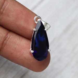 Pendentif en saphir bleu en forme de larme, argent sterling 925, bijoux en pierres précieuses naturelles faits à la main, cadeau bohème pour femmes - Product Image 6