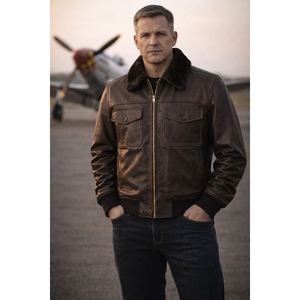 High Quality Vintage Style WW2 US <b>Pilot</b> Genuine Cow Leather Bomber <b>Jacket</b> High Quality Flight <b>Jacket</b> A-2 Style <b>Jacket</b> - Product Image 2