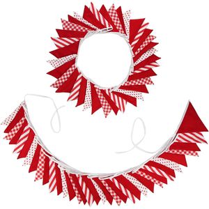 Guirnalda de Banderines Triangulares de Algodón con Rayas Rojas y Blancas de 32 Pies, Decoración para Fiestas, Cumpleaños, Compromisos y Autos - Product Image 1