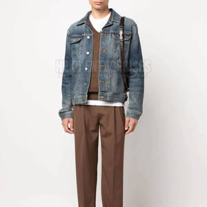 Veste en jean vintage personnalisée pour homme, coupe ajustée, bleu délavé, style streetwear, vêtement d'extérieur décontracté, manteau tendance pour homme, vente en gros - Product Image 4
