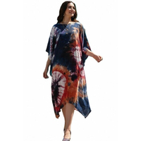 Hochwertiges Einfarbiges Batik-Rayon-Kaftan-Kleid mit O-Ausschnitt Sommerliches Lässiges Schickes Design Großhandelspreis