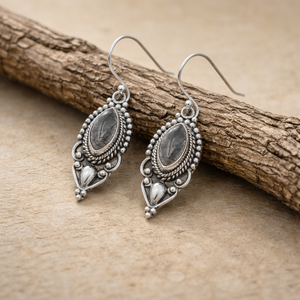 Pendientes de cuarzo rutilado negro, 100% plata de ley 925 pura, joyería colgante bohemia hecha a mano, chapado en oro rosa y oro amarillo para mujer - Product Image 3