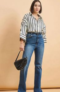 Women Loose Fit Button <b>Down</b> Shirt Wide Sleeve Casual Blouse Solid Color Lightweight Woven Streetwear Fashion Apparel - Product Image 4