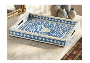 Bandeja de Servir Multifuncional de Madera con Incrustaciones Florales de Diseño Artístico de Lujo, Diseño Moderno para el Hogar, Comedor y Bodas - Product Image 3