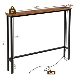 Tavolino Consolle Stretto da 100 cm con Prese di Corrente e Porte USB, Struttura in Metallo Specchiato, per Divano e Applicazioni Domestiche - Product Image 5
