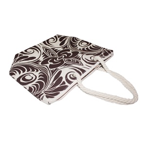 Custom Eco-Friendly Floral Print <b>Large</b> Ladies Handbag 10 oz Waterproof Laminated Natural Canvas PC <b>Cosmetic</b> <b>Bag</b> Zip Twisted - Product Image 5