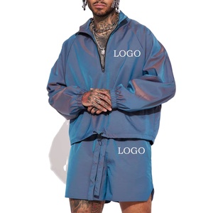 <b>Men's</b> Sporty Tracksuit Full Sleeve Quarter-<b>Zip</b> Lightweight Polyester Loose Fit <b>Shorts</b> With Drawstring Waist And Side <b>Pockets</b> - Product Image 2