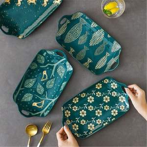 Bandeja de Servir Nórdica de Lujo, Rectangular, Decorativa, de Cerámica, con Asas, para Frutas, Pasteles, Pan, Decoración de Mesa de Café - Product Image 1