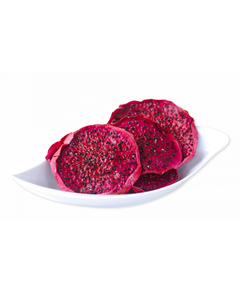 Tranches de fruit du dragon séché, traitées par lyophilisation, saveur sucrée, pulpe blanche, graines noires, peau rose, forme en tranches - Product Image 3