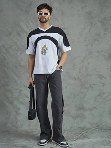 Camiseta de Manga Corta con Cuello en V para Hombre, Estilo Urbano, de Algodón Jersey Oversize, con Estampado de Llamas en la Parte Delantera, Transpirable - Product Image 6