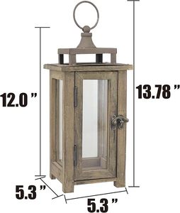 Farol de Vidrio y Madera Rústico, Decorativo, Estilo Granja, para Decoración del Hogar, Jardín y Bodas - Product Image 1