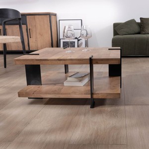 Vandana <b>Silver</b> Essence designer <b>coffee</b> <b>table</b> with double square wooden top and metal legs - Product Image 6