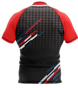 Ensemble de maillot de rugby sublimé noir et rouge pour homme, manches courtes, respirant, coupe athlétique, toutes saisons, imprimé géométrique - Product Image 2