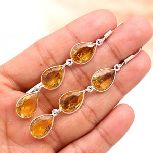 Pendientes Colgantes de Citrino Natural en Forma de Pera, Plata de Ley 925 |   Pendientes Largos con Gema Amarilla |   Joyería Elegante Hecha a Mano - Product Image 3