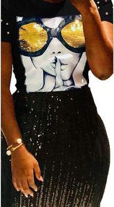 Women's Short Sleeve <b>T</b>-<b>Shirt</b> <b>Sequined</b> Tops O-Neck Funny Graphic Tees Blouse - Product Image 3