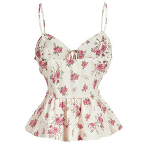Débardeur sans bretelles à volants floraux pour femme, à nouer devant, décontracté, été, séchage rapide, 100 % polyester, ajusté - Product Image 2