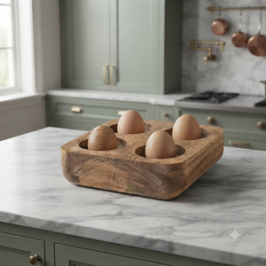 Diviseur d'œufs en bois écologique, support de rangement en bois naturel pour cuisine, décoration rustique de ferme, organisateur de comptoir, capacité de 4 œufs - Product Image 2