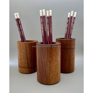 Organizador de escritorio de madera con doble compartimento Soporte de papelería hecho a mano para oficina y hogar - Product Image 2