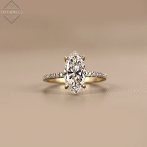 Bague de luxe en diamant marquise en or jaune avec pavé de diamants, pour fiançailles, mariage, bijoux de mariée, cadeau pour femme, fournisseur de bijoux fins - Product Image 1