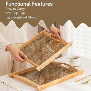 Bandeja de Servir Ecológica de Bambú con Decoración de Incrustaciones de Mármol |   Bandeja de Desayuno de Madera Natural con Asas - Product Image 4