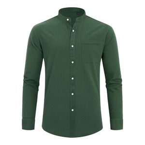 Chemise décontractée pour homme à col mandarin, manches courtes, boutonnée, avec poche poitrine et design uni - Product Image 2