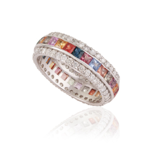 Bague éternelle complète en argent sterling 925 fait main, 100 % authentique, avec saphirs et diamants multiples, bijoux fins unisexes - Product Image 3