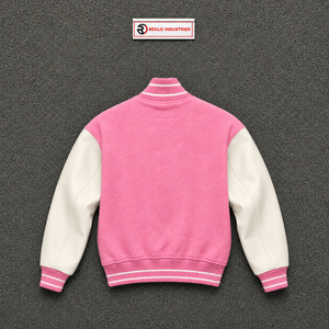 Chaqueta Varsity Rosa Clásica para Hombre, Estilo Preppy, Forro Polar, Algodón y Poliéster, Cuello Camisero, Manga Regular, Color Sólido, Ropa de Otoño - Product Image 6