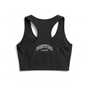 OVERSTITCHED Women's Black Sleeveless Crop Top Moisture Wicking Fitted Tank Top Sportswear London Logo Print gym wear - Product Image 4