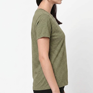 Camiseta de Verano para Mujer, Cuello Redondo, Manga Corta, Color Sólido, 100% Algodón Ecológico, Precio al por Mayor - Product Image 2