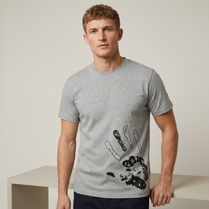 T-shirt gris à col rond et manches courtes pour homme, motif imprimé, coupe classique, 100 % coton jersey respirant, tenue décontractée, livraison directe - Product Image 2