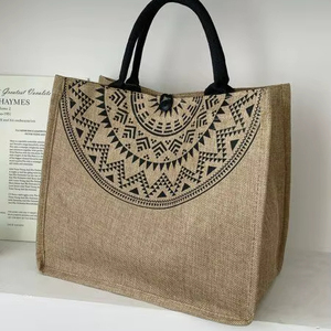 Large Capacity <b>Jute</b> <b>Shopping</b> Tote <b>Bag</b> Laminated Interior Reusable Grocery Carry <b>Bag</b> with Strong Handle - Product Image 1