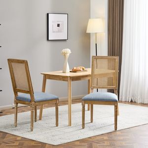 Ensemble de 2 chaises de salle à manger élégantes de style campagnard français avec pieds cannelés et finition patinée, dossier en rotin et sièges rembourrés - Product Image 2