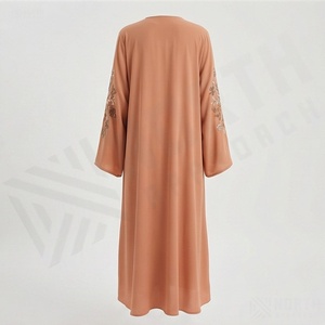 Abaya Robe de Bal Ouverte en Lin Brodé Daisy, Texture Lin, Modeste, pour Femme Musulmane de Dubaï, Respirante, Brillante, Manches Chauve-Souris, Islamique - Product Image 2