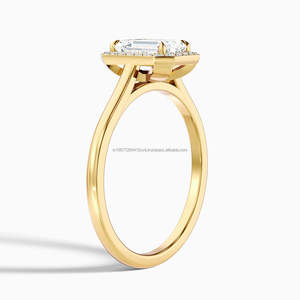 2 Ct Emerald-Cut IGI Certified Lab-Grown Minimalist Prong Set Halo Engagement Ring 14k Solid Yellow Gold Gift Wedding Party - Product Image 2
